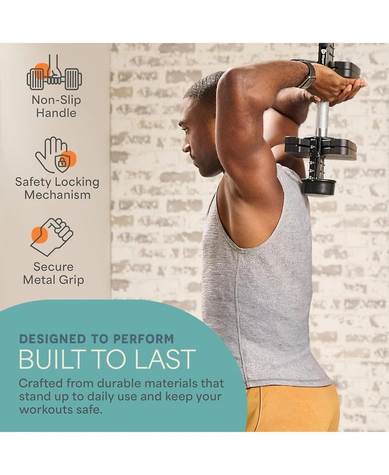 Lifepro Adjustable Dumbbell Set with Rack – 5-in-1 Quick-Change Hand Weights, 15lb, 25lb, or 43lb – Compact Adjustable Dumbbells for Men