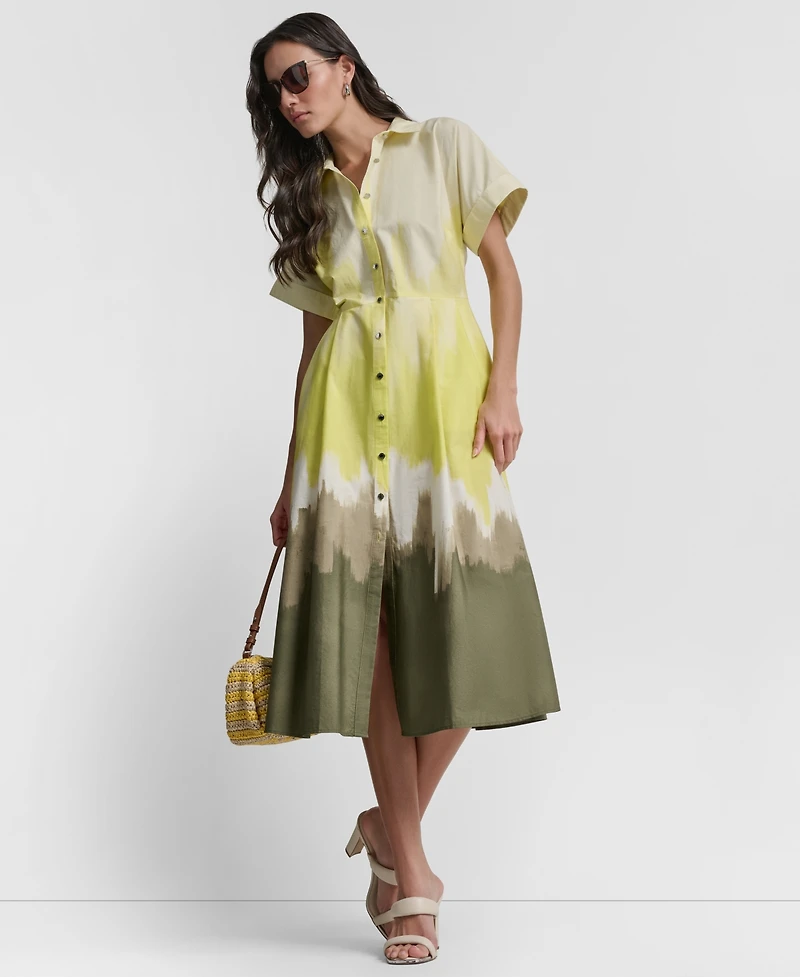 Dkny Women's Short-Sleeve Collared Printed Button-Front Dress