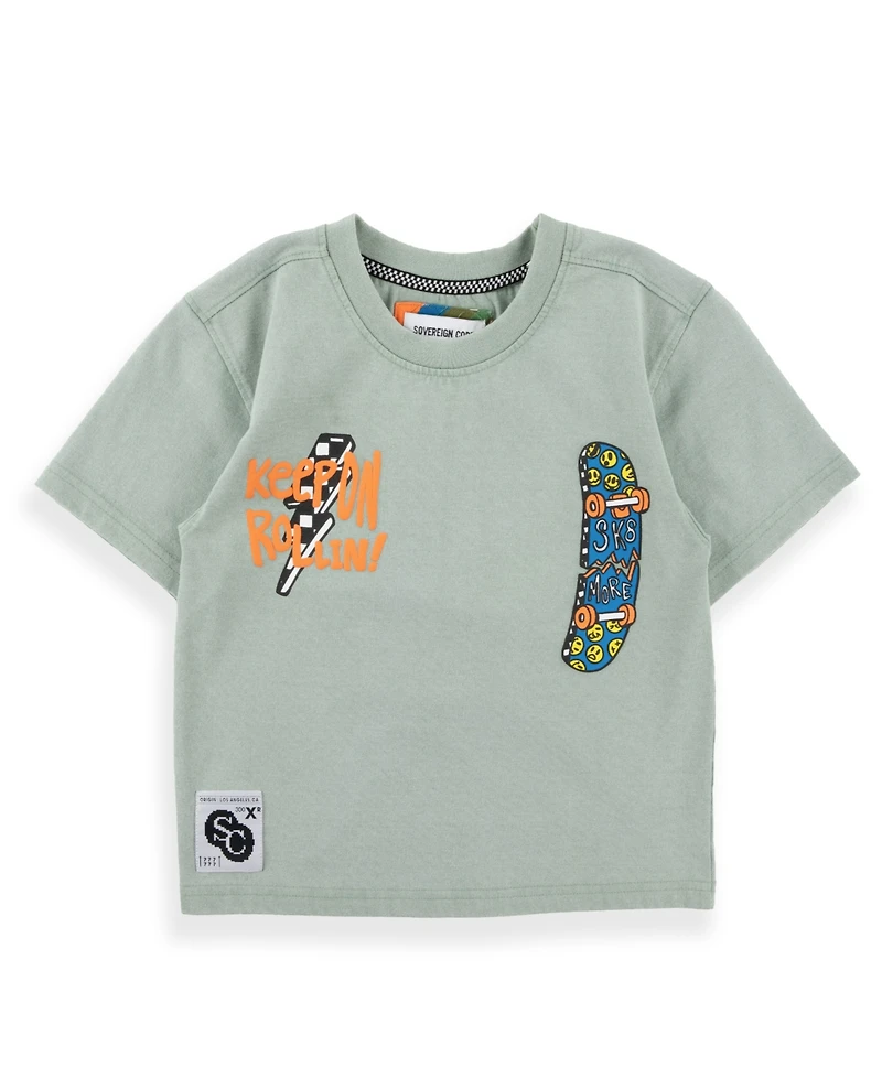 Sovereign Code Boys' 2T-7 Graphic Print T-Shirt and Shorts, 2-Piece Set
