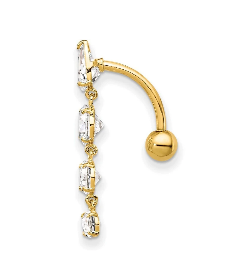 Curata Jewelry Solid 10k Yellow or White Gold 14g Graduating Pear and Round Cubic Zirconia Belly Ring Dangle 28x5mm