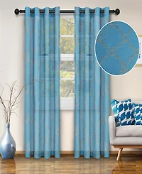 Superior Moroccan Geometric Trellis Semi-Sheer Window Curtain Panel Set with Grommet Header, 52 X 96