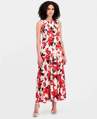 Anne Klein Womens Smocked Bodice Tiered Maxi Dress