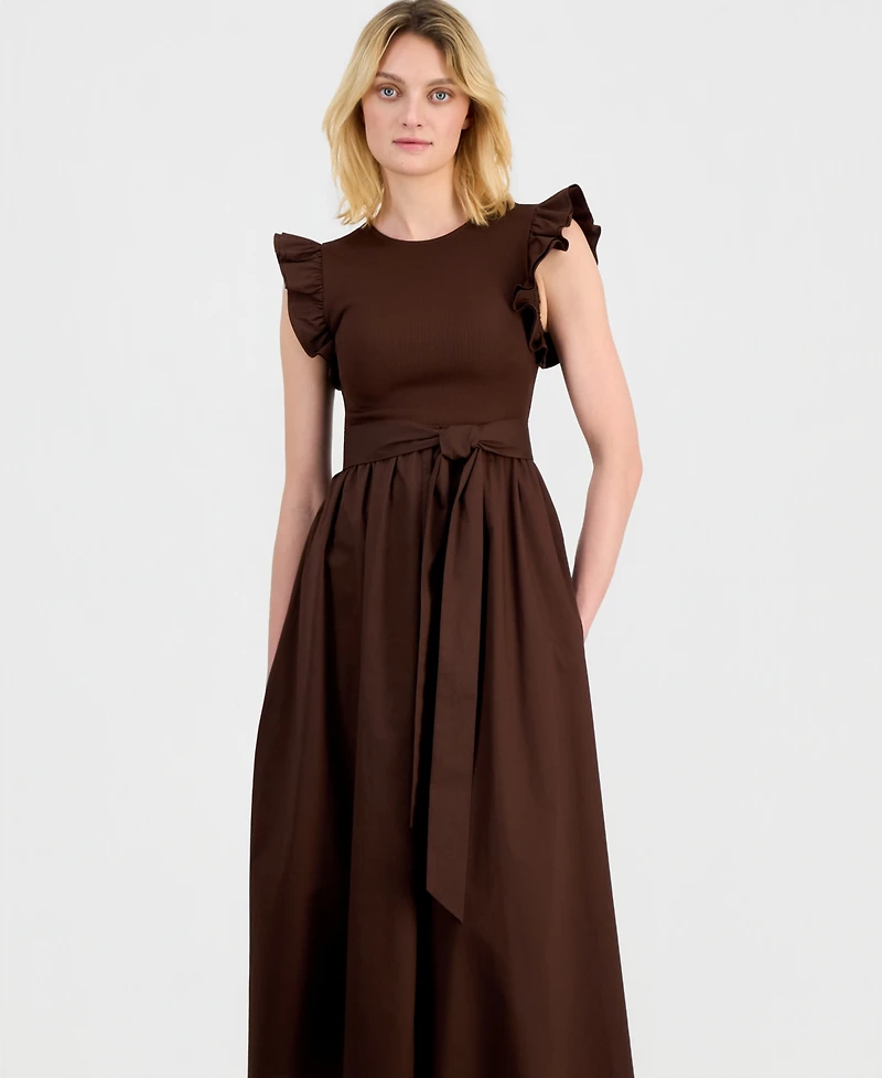 Anne Klein Women's Mixed Knit Woven Midi Dress