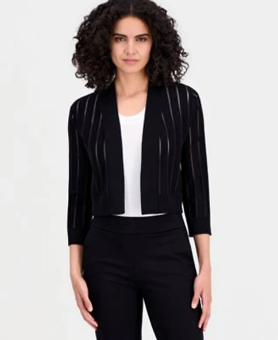 Anne Klein Womens Sheer Stripe 3 4 Sleeve Cardigan