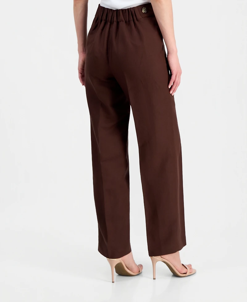 Anne Klein Women's Linen-Blend Pull On Wide-Leg Pants