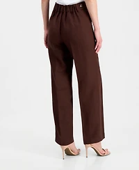 Anne Klein Women's Linen-Blend Pull On Wide-Leg Pants