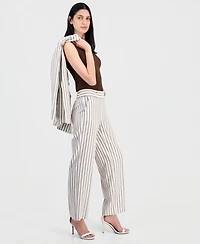Anne Klein Women's Linen-Blend Striped Pull-On Pants
