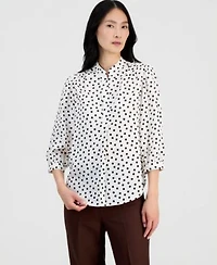 Anne Klein Womens Printed Blouson Sleeve Top