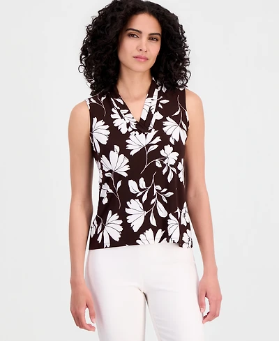 Anne Klein Women's Triple-Pleat V-Neck Sleeveless Top, Regular & Petite