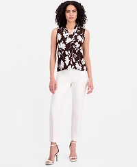 Anne Klein Women's Triple-Pleat V-Neck Sleeveless Top, Regular & Petite