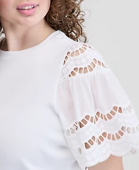 On 34th Trendy Plus Eyelet Puff-Sleeve Rib-Knit Top, Macy's Exclusive