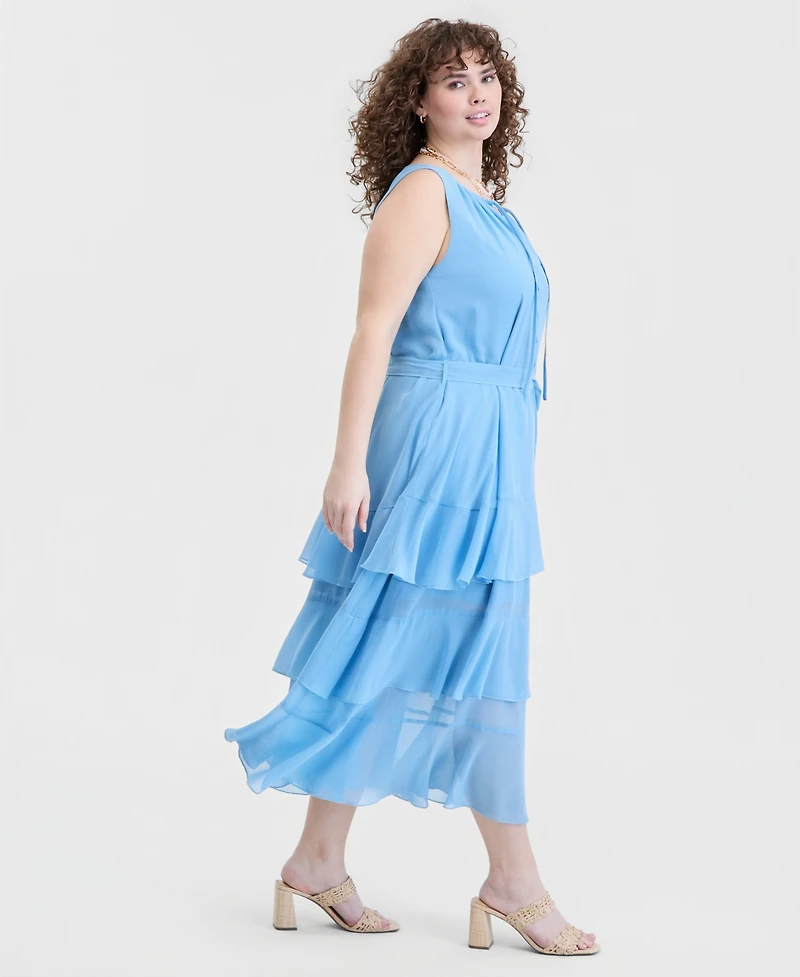 On 34th Trendy Plus Size Tiered Tie-Belt Maxi Dress, Macy's Exclusive