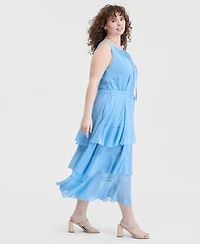 On 34th Trendy Plus Size Tiered Tie-Belt Maxi Dress, Macy's Exclusive