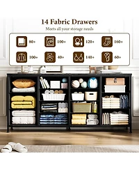 gaomon 63" W Long Fabric Dresser Tv Stand with 14 Drawers and Power Outlets, for 65–75 Inch TVs