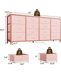 gaomon 63" W Long Fabric Dresser Tv Stand with 14 Drawers and Power Outlets, for 65–75 Inch TVs