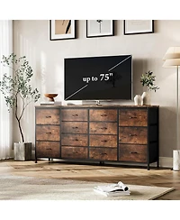 gaomon 63" W Long Fabric Dresser Tv Stand with 14 Drawers and Power Outlets, for 65–75 Inch TVs