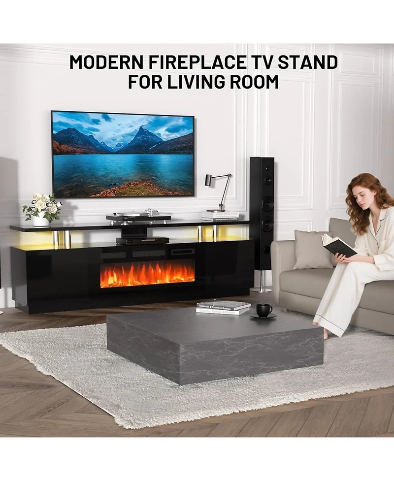 gaomon 70" Fireplace Tv Stand with 36'' Firplace, Electric Heater 12 Frame and Led Light Colors