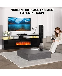 gaomon 70" Fireplace Tv Stand with 36'' Firplace, Electric Heater 12 Frame and Led Light Colors