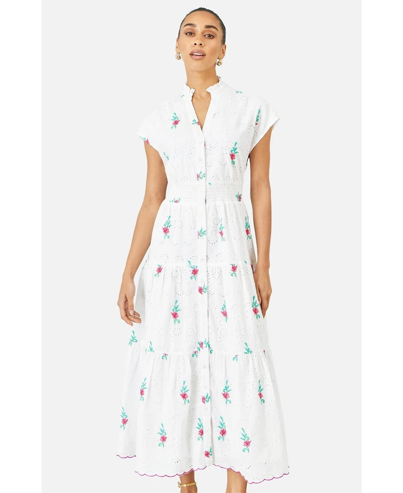 Yumi Women's Broderie Anglaise Embroidered Midi Dress