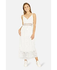 Yumi Women's Lace Embroidered Tassel Tie Midi Dress