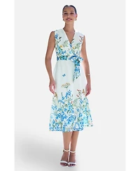 Yumi Women's Butterfly Print Midi Wrap Dress