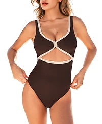 Cupshe Women's Vintage V-Neck Cutout Trim One-Piece Swimsuit