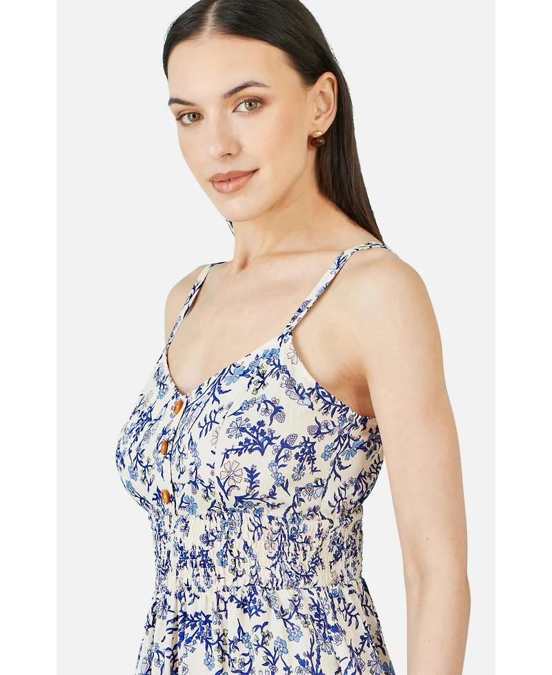 Yumi Women's Floral Border Print Midi Sun Dress
