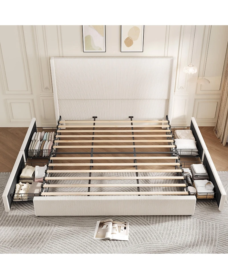 gaomon Upholstered Platform Bed Frame with Storage Drawers,Wingback with Tufted Headboard and Footboard