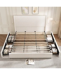 gaomon Upholstered Platform Bed Frame with Storage Drawers,Wingback with Tufted Headboard and Footboard