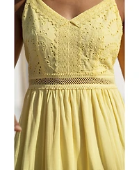 Yumi Women's Cotton Lace Trim Midi Dress