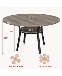 Round Dining Table for 4-6, 47 inch Wood Kitchen Table with Storage Shelf,with Metal Base,No Chairs