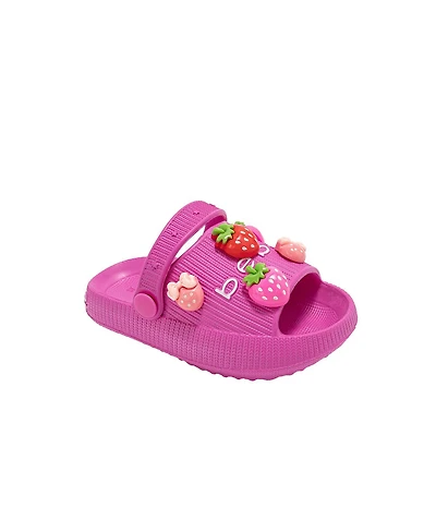 Bebe Big Girls Girl's Lightweight Platform Eva Slides - Slip On Comfy with Strawberry Charm Accents