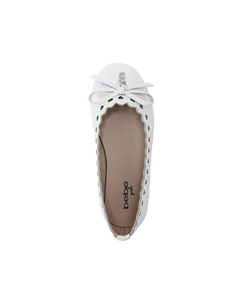 Bebe Girls Girl's Ballet Flats – Comfy Easy Slip-On Shoes with Cut-Out Detail, Bow & Hanging Charm