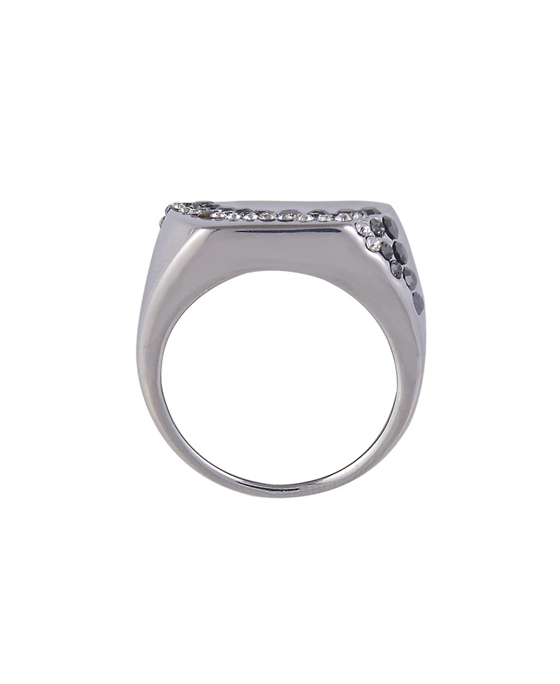 Laundry by Shelli Segal Silver Tone Square Ring with Crystal Stone Accents