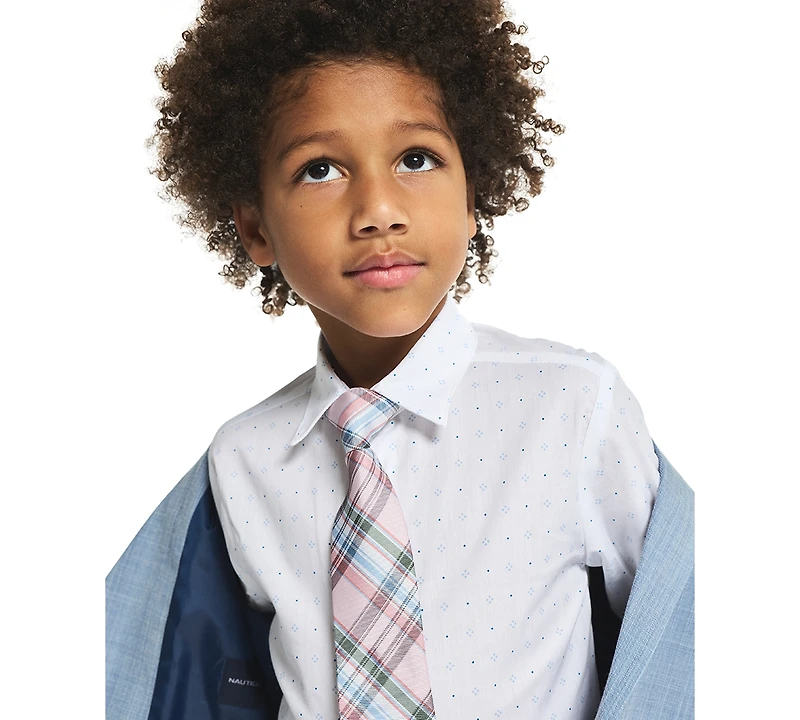 Nautica Toddler & Boys' 2T-7 Sharskin Notch Collar Suit Jacket, Pants, Printed Shirt Clip-On Necktie, 4-Piece Set