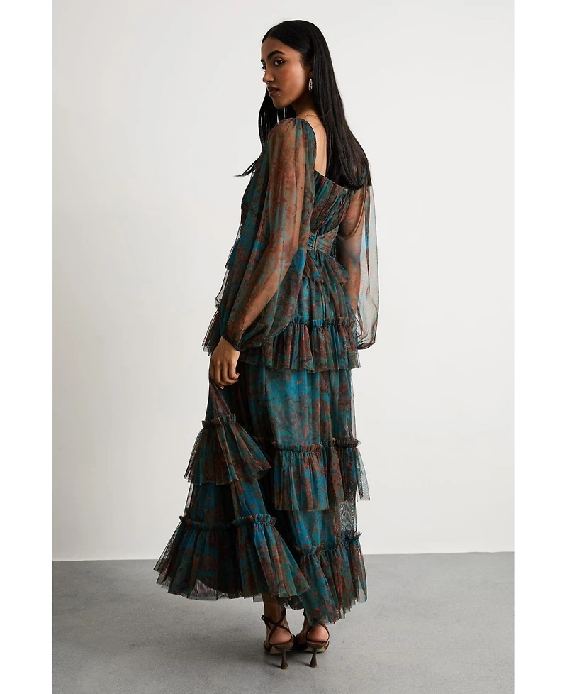 Warehouse Women's Abstract Print Cut Out Maxi Dress