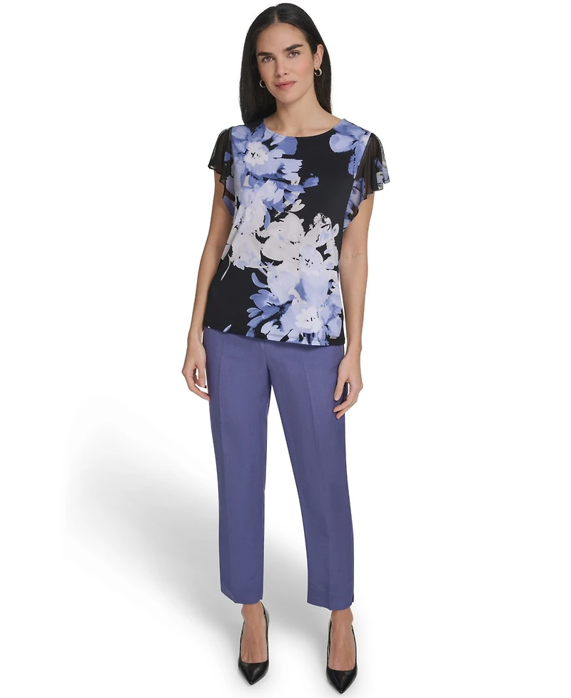 Calvin Klein Women's Mixed Media Cap-Sleeve Top