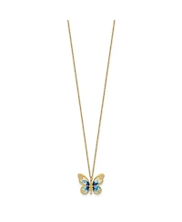 Curata Jewelry Solid 14k Yellow Gold 18 Inch Italian Blue Enamel Textured Butterfly Necklace