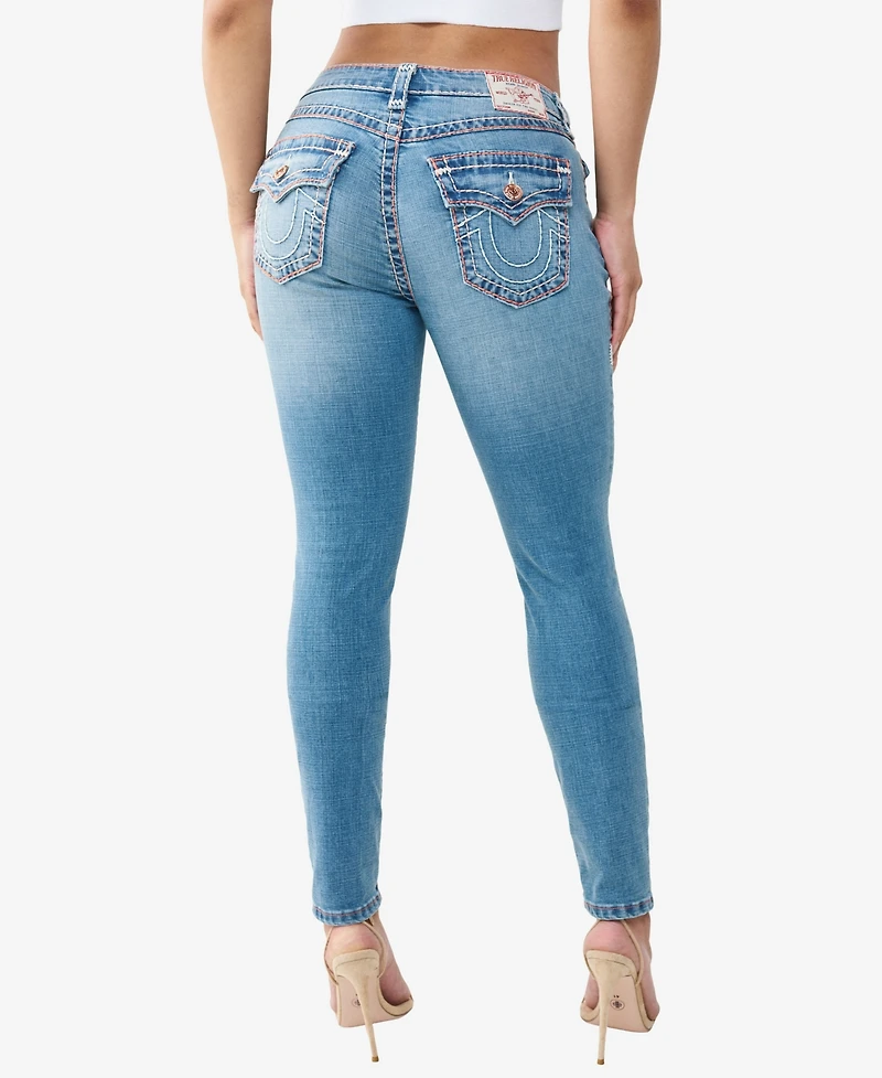 True Religion Women's Jennie Mid-Rise Skinny Super T Flap Jeans