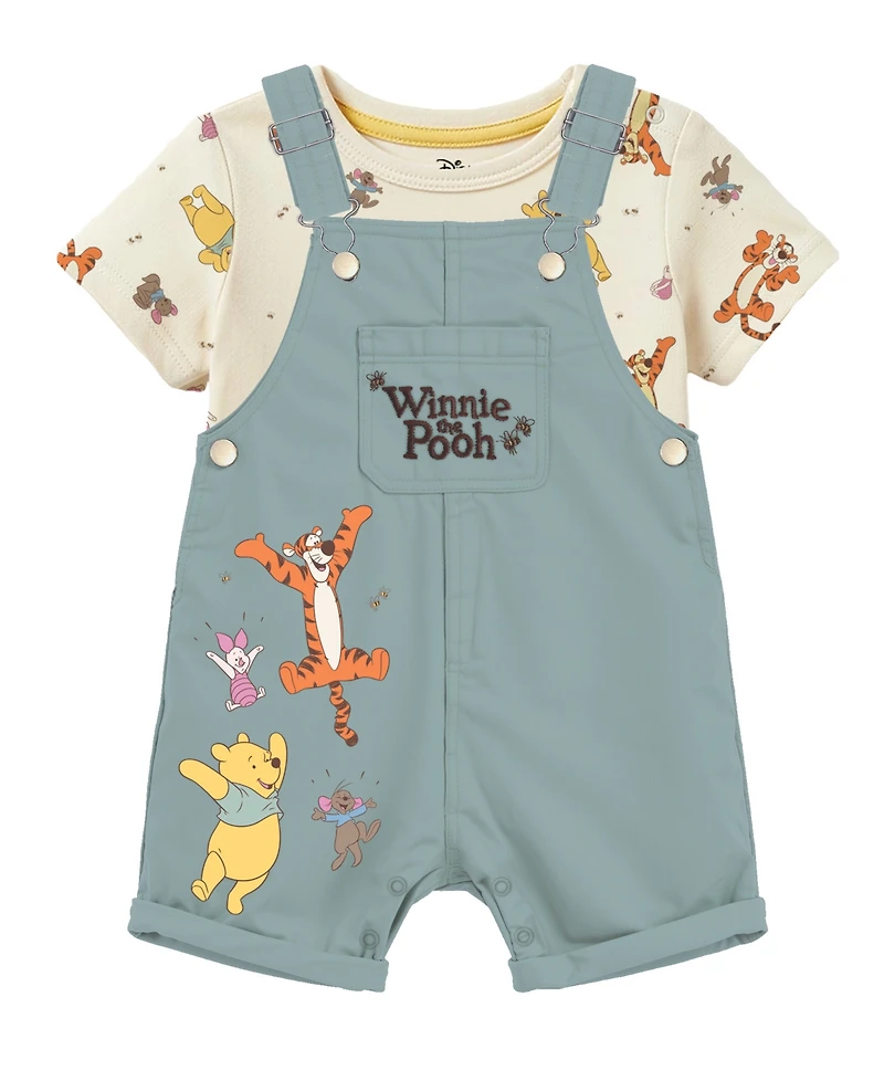 Disney Baby Boys' or Girls' Short-Sleeve T-Shirt and Shortall, 2-Piece Set