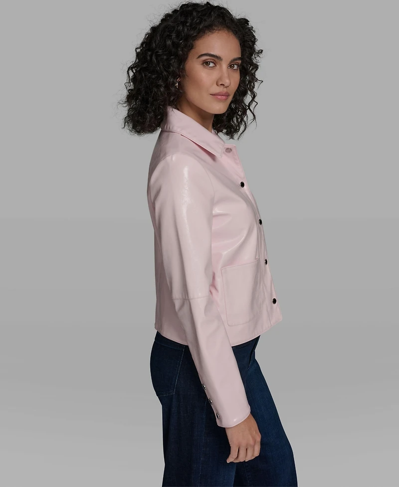 Karl Lagerfeld Paris Women's Short Faux Patent Leather Jacket