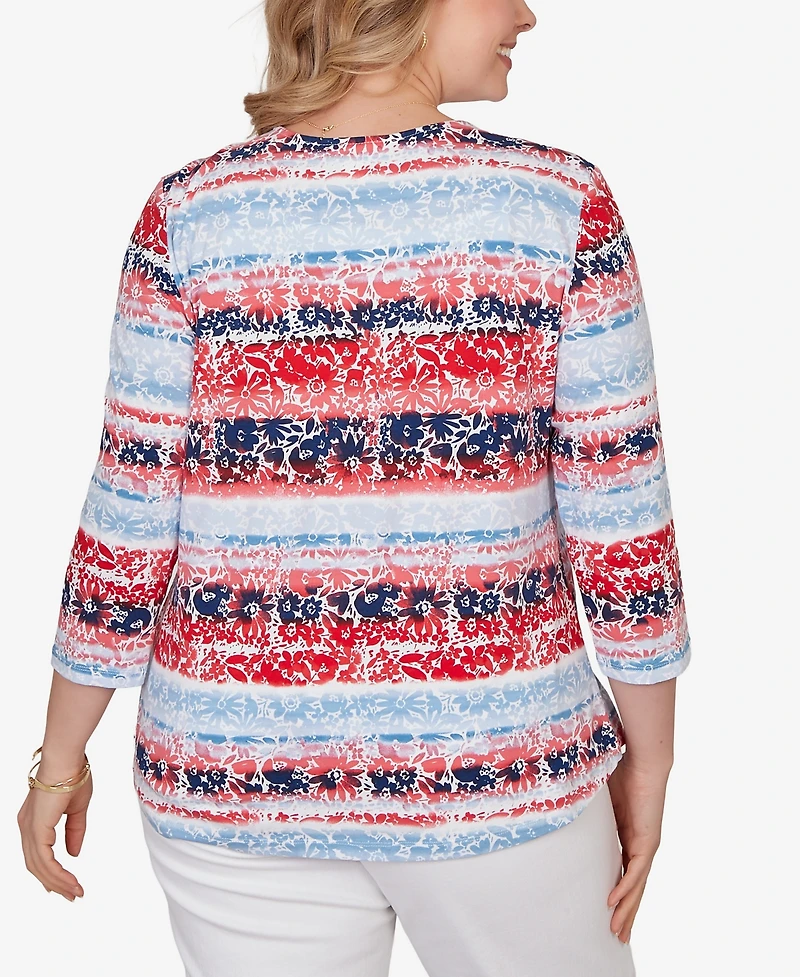 Ruby Rd. Plus Painted Floral Stripe Knit Top