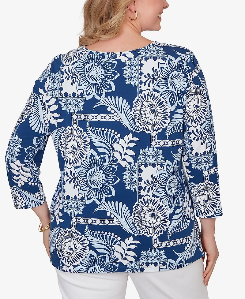 Ruby Rd. Plus Tropical Patchwork Scoop Neck Knit Top