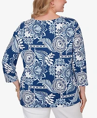 Ruby Rd. Plus Tropical Patchwork Scoop Neck Knit Top
