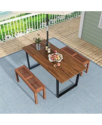 Patio Backless Bench 2-Seater Outdoor Dining Bench Solid Wood Garden Backyard
