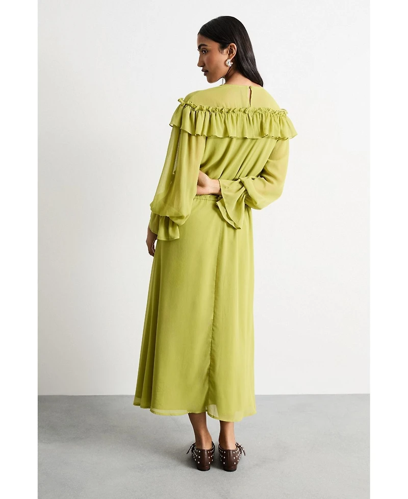 Warehouse Women's Ruffle Shoulder Detail Boho Maxi Dress