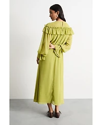 Warehouse Women's Ruffle Shoulder Detail Boho Maxi Dress