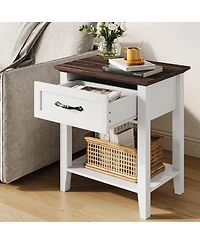 gaomon Wood Bedside Table With 1 Drawer and Open Storage Shelf, Industrial Side Table