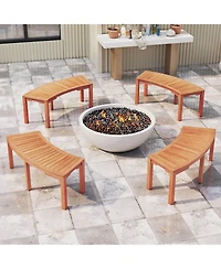 Outdoor Curved Bench with Slatted Seat Wrap Around Tree Bench 2-Person Seating