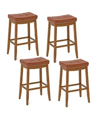 29 X22 Bar Height Stools Set Of 4 With Pu Leather Seat Solid Rubber Wood Frame